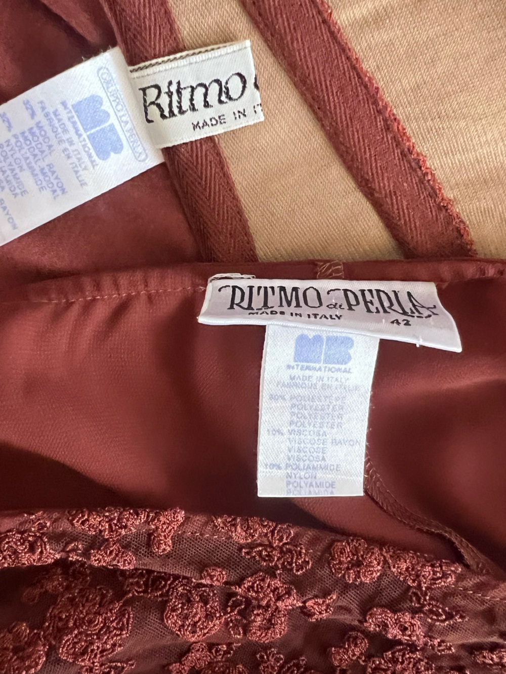 Ritmo di Perla Italy 2PC Set Brown Lace Corset Mini Skirt Size 42 Vintage - Picture 10 of 12